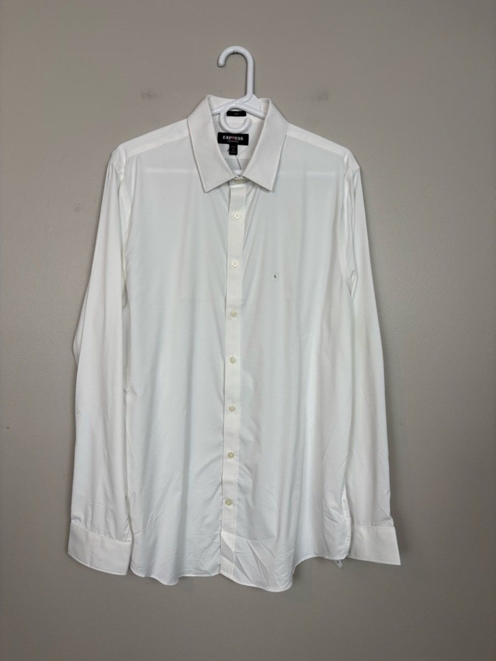 Express Performance Shirt Mens Large White Long Sleeve Slim Button Front Collar